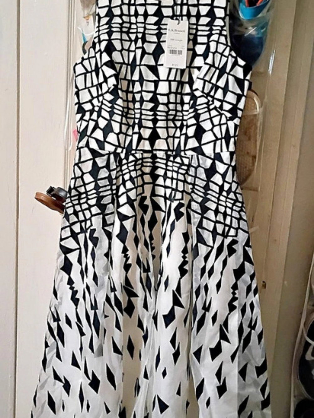 L.K.Bennett DR Georgia Geometric Maxi Dress in White & Black US 4 NWT